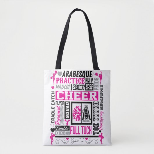 Girls Cheerlead Typography in Black and Pink Tote Bag (Voorkant)