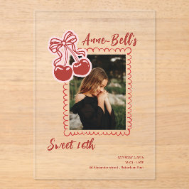 Girls Cherry Sweet 16th Birthday Invitation Acryl Uitnodigingen