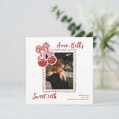 Girls Cherry Sweet 16th Birthday Invitation Kaart (Staand voorkant)