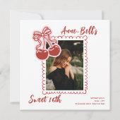 Girls Cherry Sweet 16th Birthday Invitation Kaart (Voorkant)