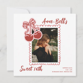 Girls Cherry Sweet 16th Birthday Invitation Kaart