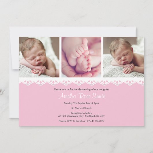 Girls Christening/Baptism Invitation Kaart (Voorkant)