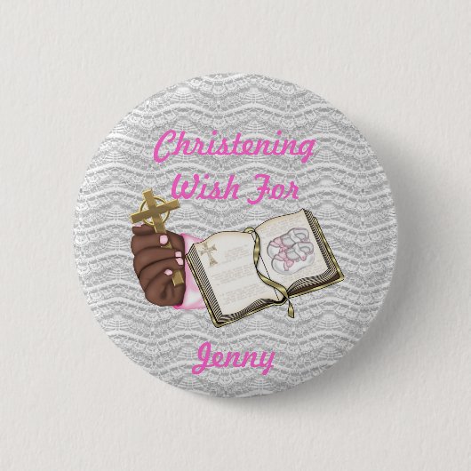 Girls Christening Book Ronde Button 5,7 Cm (Voorkant)