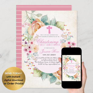 Girls CHRISTENING en 1e BIRTHDAY Girl Floral Kaart