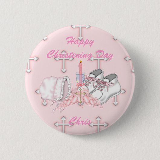 Girls Christening Wish Ronde Button 5,7 Cm (Voorkant)