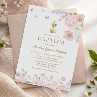 Girl's Christian Baptism Pastel Floral Butterfly Kaart