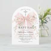 Girl's Christian Baptism Pink Floral Bow Kaart (Staand voorkant)