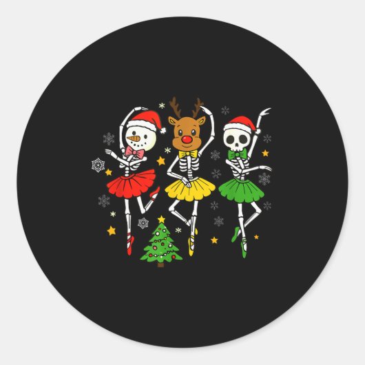 Girls Christmas Ballet Skeleton Ballerina Women Sk Ronde Sticker (Voorkant)