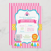 Girls Circus Carnival Birthday Party Kaart (Voorkant / Achterkant)