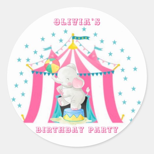 Girl's Circus Theme Birthday Party Custom Ronde Sticker (Voorkant)