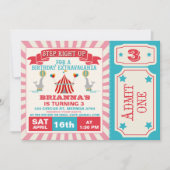 Girls Circus Ticket Birthday Party Invitation Kaart (Voorkant)