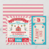 Girls Circus Ticket Birthday Party Invitation Kaart (Voorkant / Achterkant)