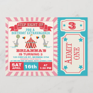Girls Circus Ticket Birthday Party Invitation Kaart