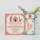 Girls Circus Ticket Birthday Party Invitation Kaart (Staand voorkant)