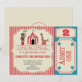 Girls Circus Ticket Birthday Party Invitation Kaart (Voorkant / Achterkant)