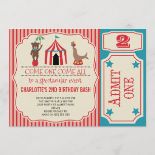Girls Circus Ticket Birthday Party Invitation Kaart