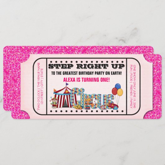 Girls Circus Ticket Verjaardagsfeest Kaart (Voorkant / Achterkant)