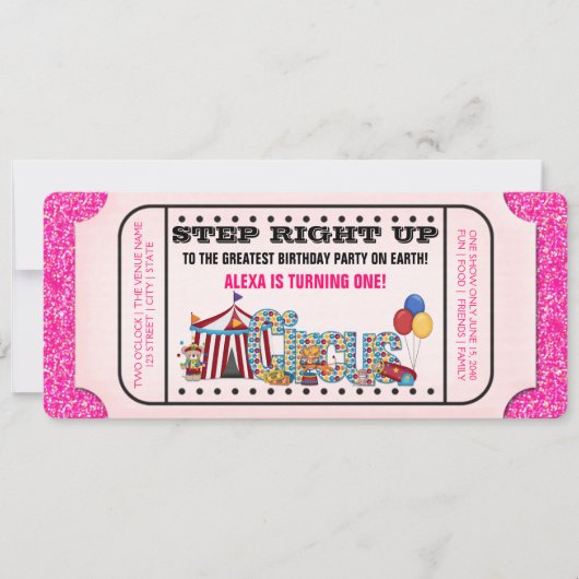 Girls Circus Ticket Verjaardagsfeest Kaart (Voorkant)