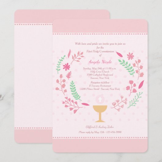 Girl's Communion Invitation Kaart (Voorkant / Achterkant)