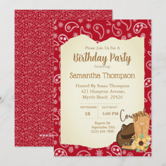 Girls Cowboy Birthday Red Bandana Sunflower Kaart