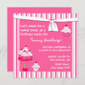 Girl's Cupcake Birthday Party Invitation Kaart (Voorkant / Achterkant)