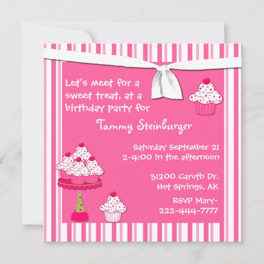 Girl's Cupcake Birthday Party Invitation Kaart (Voorkant)
