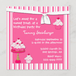 Girl's Cupcake Birthday Party Invitation Kaart