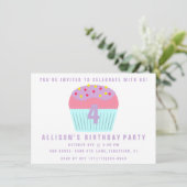 Girls Cupcake Four 4th Birthday Party Invite Kaart (Staand voorkant)