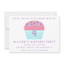Girls Cupcake Four 4th Birthday Party Invite