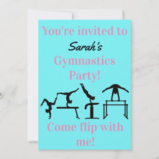 Girls Custom Gymnastics Birthday Party Invitation (Voorkant)