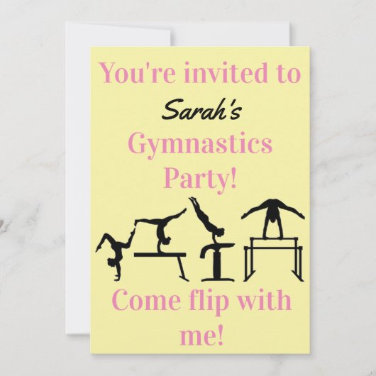 Girls Custom Gymnastics Birthday Party Invitation (Voorkant)