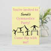 Girls Custom Gymnastics Birthday Party Invitation (Staand voorkant)