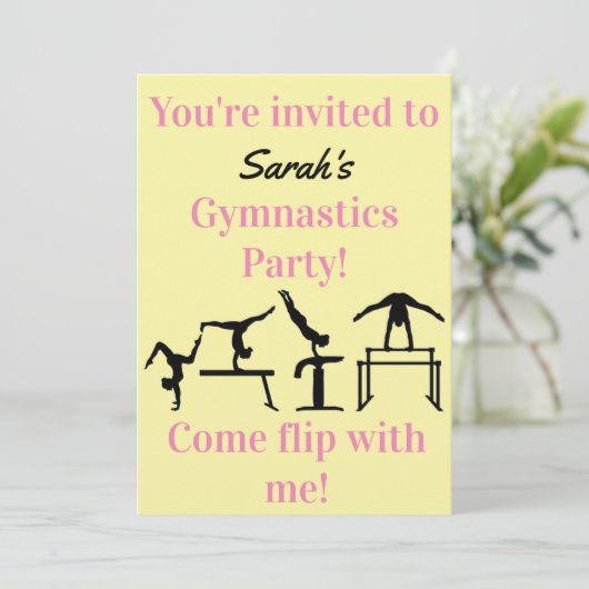 Girls Custom Gymnastics Birthday Party Invitation (Staand voorkant)