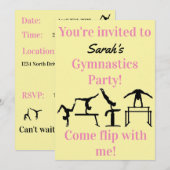 Girls Custom Gymnastics Birthday Party Invitation (Voorkant / Achterkant)
