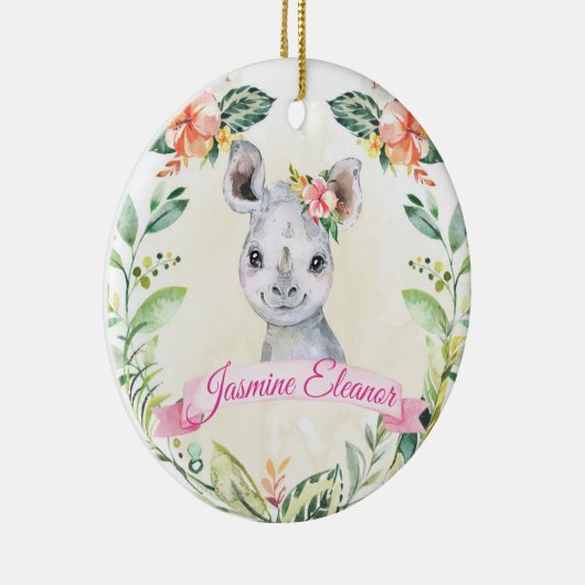Girls Custom Rhino Safari Animal Cute Holiday Keramisch Ornament (Rechts)