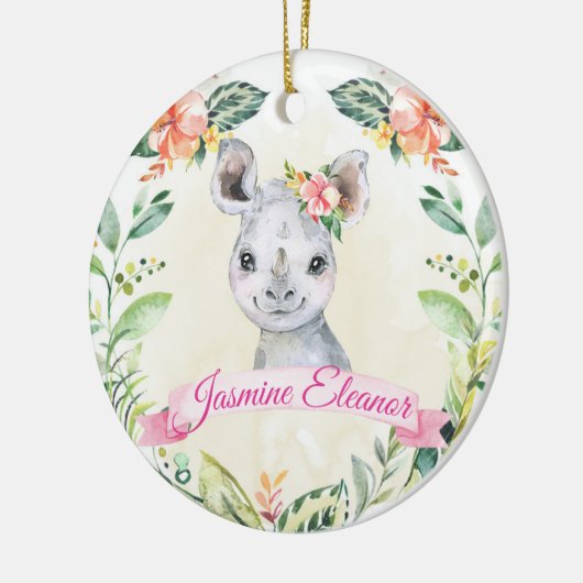 Girls Custom Rhino Safari Animal Cute Holiday Keramisch Ornament (Links)