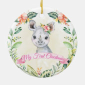 Girls Custom Rhino Safari Animal Cute Holiday Keramisch Ornament (Achterkant)