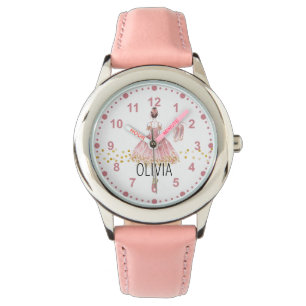 Girls Cute Ballerina Ballet Pink Aangepaste naam Horloge