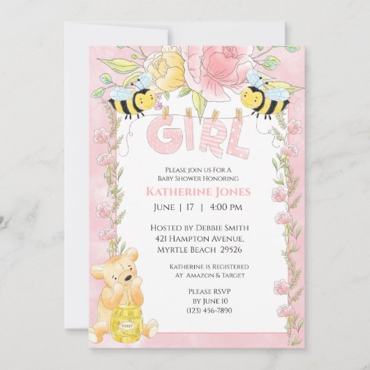 Girls Cute Bees en Honey Beer Baby shower Kaart (Voorkant)