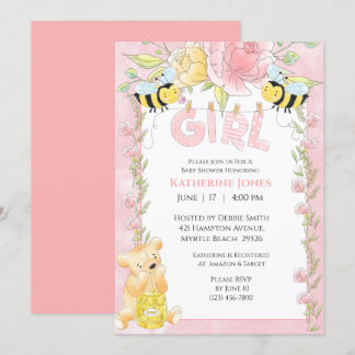 Girls Cute Bees en Honey Beer Baby shower Kaart