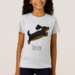 Girls Cute Black Dachshund Dog Cartoon & Name Kind T-shirt