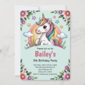 Girls Cute Blue Unicorn Kids Birthday Kaart (Voorkant)