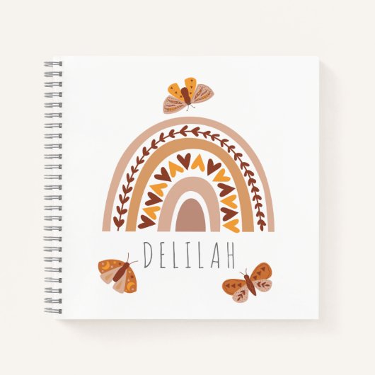 Girls Cute Boho Rainbow Kinder Aangepaste naam Notitieboek (Voorkant)