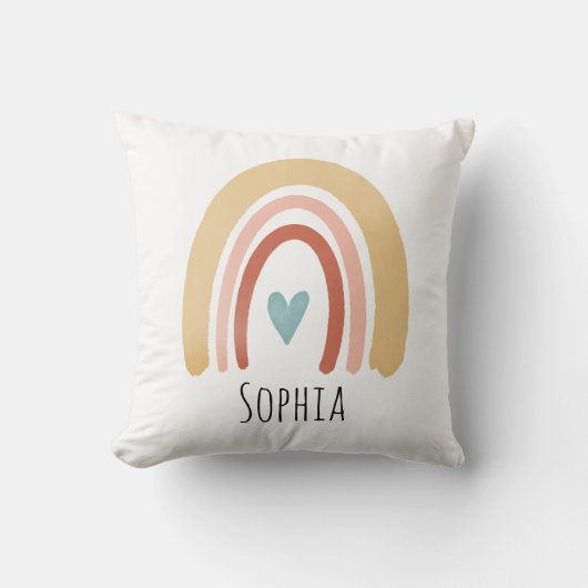 Girls Cute Boho Waterverf Rainbow en Heart Kinder Kussen (Voorkant)