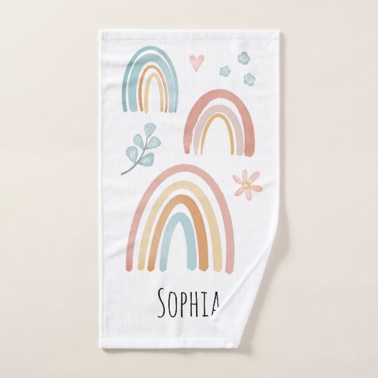 Girls Cute Boho Waterverf Rainbow Pattern Kinder Bad Handdoek (Handdoek)