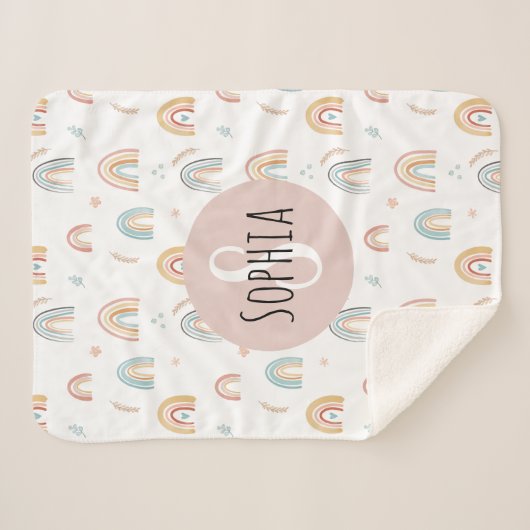 Girls Cute Boho Waterverf Rainbow Pattern Kinder Sherpa Deken (Voorkant (horizontaal))