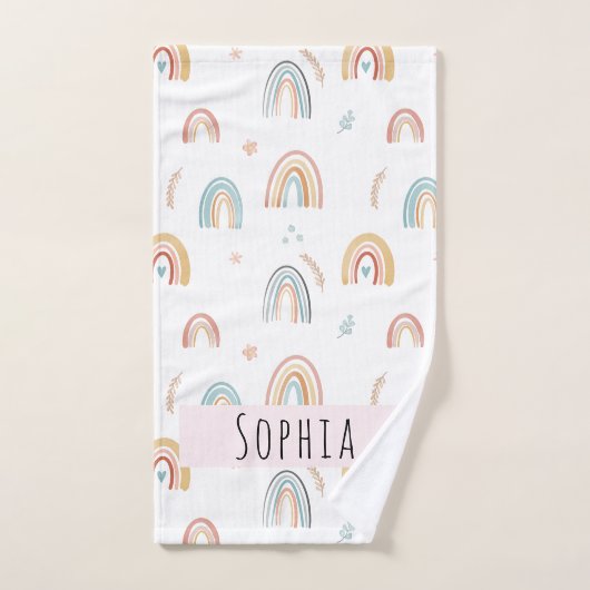Girls Cute Boho Waterverf Rainbows and Flowers Bad Handdoek (Handdoek)