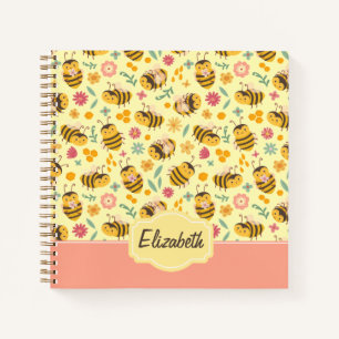 Girls Cute Bumble Bee Spring Floral Pattern Kinder Notitieboek