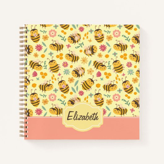 Girls Cute Bumble Bee Spring Floral Pattern Kinder Notitieboek (Voorkant)