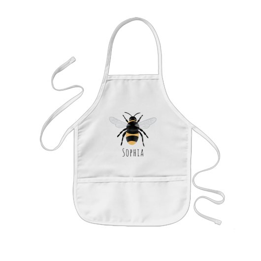 Girls Cute Bumblebee Bee met naam  Kinder Schort (Voorkant)